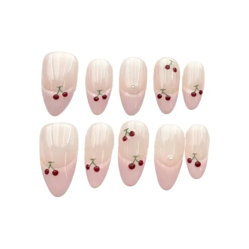 LIANJING [Французский Вишня] Handcrafted False Nail Смешанный Вишня Nail Патч Премиум Телесный Роскошь Французский 25mm Овал