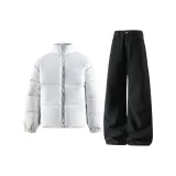 Белый, серый, вереск, пальто + черные, штаны