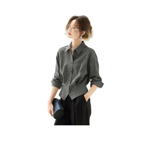 MOHANYIMEI Графитовый Зеленый Женские Рубашки