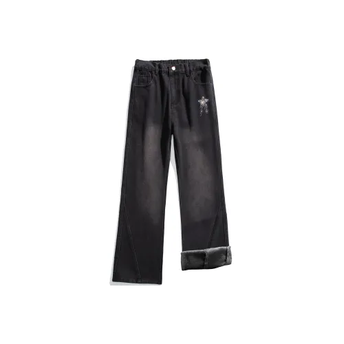 DARKCIRCLE Черные джинсы с флисовой подкладкой и утолщенные унисекс