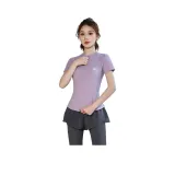 Фиолетовый комплект из двух предметов (с короткими рукавами) - серые штаны