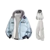 Светло-синий + белый, серый, вересковый свитшот + черные штаны