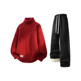 Красный свитер + черные штаны с флисовой подкладкой