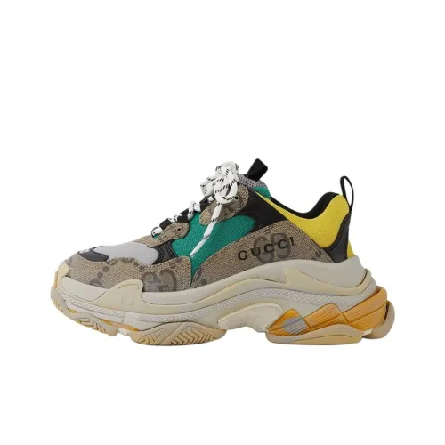 GUCCI x Balenciaga Triple S Low Топ Толстоподошвенные кроссовки Женские Хаки коричневый Эффект потертости