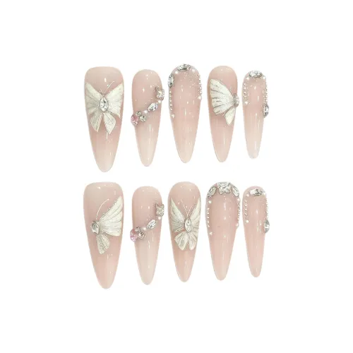 Rui Jin Осветляющий Premium Pure Ручная Световая Терapia False Nail MID Длина Розовый Однотонный Китайский стиль