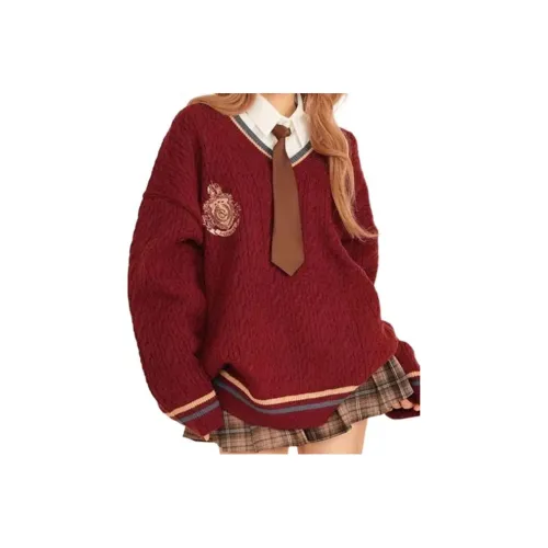 MDEHT Красный Свитер+Рубашка+Юбка с оборками+Галстук Женские Комплекты с юбкой