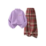 [Утолщенный и с флисовой подкладкой] Di-Chang Металлическая Этикетка K Фиолетовый + Однотонная Красная Клетка