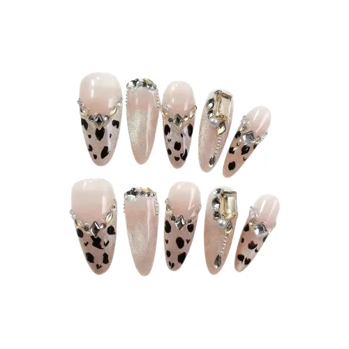 LIANJING [A leopard] Ручная работа Фальшивый Ногтей Best Selling Осенний и Зимний Леопардовый принт Кошачий глаз Nail Art Pure Мягкий 30MM Овал