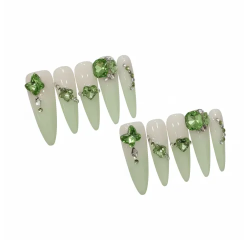 LIANJING [Нарцисс] Ручная работа Искусственный Ногтик Летний Зеленый Виноград Премиум Белый Улучшающий Ногтевой Стикер 32 мм Острый Тип