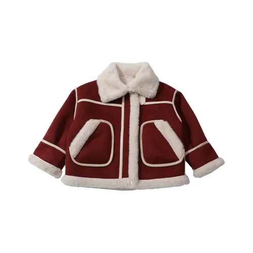 RHOBESAM Haha Медведь Городской Шик Стиль Дубленка 1 Бургунди KIDS Утеплённые куртки