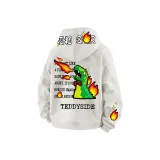 Вересковый серый, черный текст, зеленый динозавр