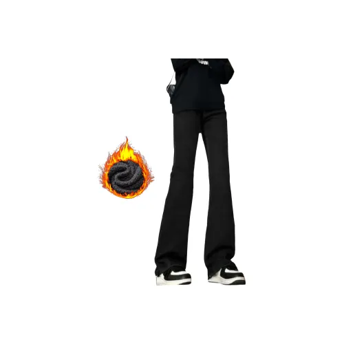 MKIEZER Черный воин с флисовой подкладкой [Плотный винтаж 517 текстура буткат] Унисекс джинсы