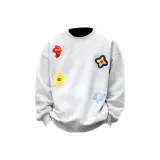 Белый, серый, круглый вырез, цветочный, вышивка