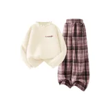 [Утолщенный и с флисовой подкладкой] Di-Chang Металл Этикетка K Молочно-белый + Однотонный Розовый Клетка