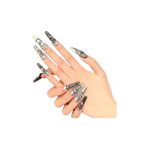 Yun Yue Joe Формальное белье Серебряный Magic Mirror Высокий кончик Панк Готический стиль False Nail Длинный Готический Jump Цвет Французский 30MM