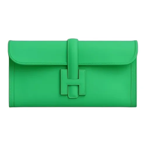 HERMES Jige Elan Swift Кожа Клатч Женские 0Z Vert Comics Комикс Зеленый