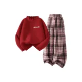 [Утолщенный и с флисовой подкладкой] Di-Chang Металлическая Этикетка K Бургунди + Однотонная Розовая Клетка