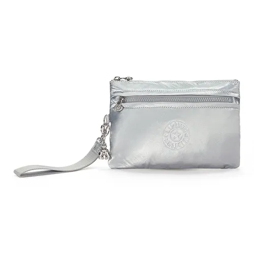 Kipling Холст Клатч Маленький Женский Гламурный Стиль Сияющий Серебряный