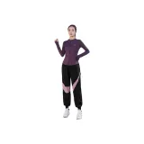 Темно-фиолетовое пальто, двухкомпонентный комплект (черные и фиолетовые штаны)