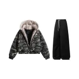 Комплект одежды (Камуфляжный топ + черные штаны с флисовой подкладкой)