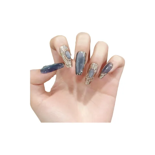 YUNYUEQIAO Ручной Nail Готовый товар Fake Nail Патч Лампочка Кошачий глаз Bucilla False Nail Средний LADDER Синий