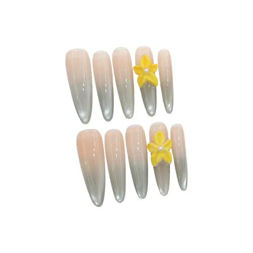 Yun Yue Joe Frangipani Премиум Лето Handcrafted False Nail Заостренный Тип Мятно-зеленый Градиентный Coquette 30MM