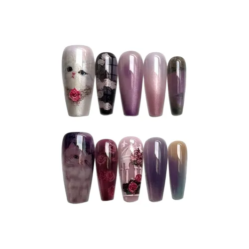 OEING False Nail Trapezoidal Фиолетовый Красный Смузи Кошачий глаз