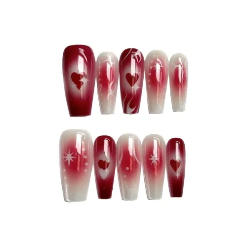 OEING False Nail Трапециоидный Красно-розовый Смужка Градиентный