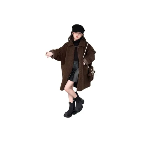 Smileyworld Темный кофейный пальто школьного возраста с натуральным и искусственным мехом