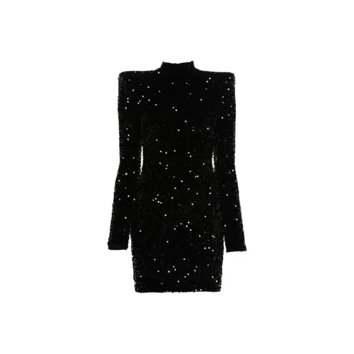 Elisabetta Franchi SS24 Длинное платье с длинными рукавами женское черное