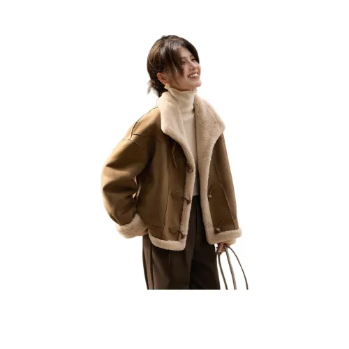 Mu Xiao Xin Коричневый Подарочный набор с MU Xiaoxin Бренд Наклеенный Женский Куртка