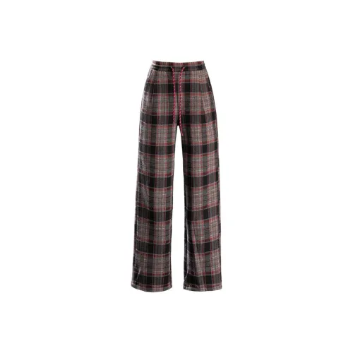 NINIUWOKU Женские повседневные штаны с флисовой подкладкой в красной клетке