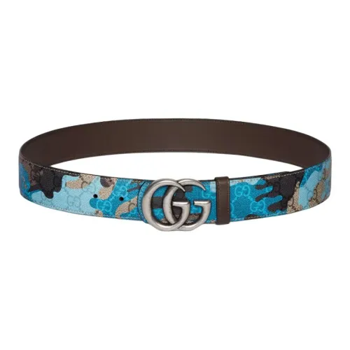 GUCCI Кожаные ремни Мужской Светло-синий Камуфляж Коричневый Ширина корпуса 4CM