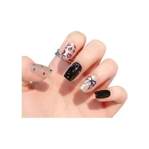 JIABITU Мягкий Фиолетовый Леопардовый Принт False Nail Короткий LADDER Однотонный Smudge Новый Китайский Стиль