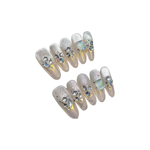 Yun Yue Joe Луна Maru Aurora Розовый Луна Ромб False Nail Oval Long Soft Gradient Flashing 30MM