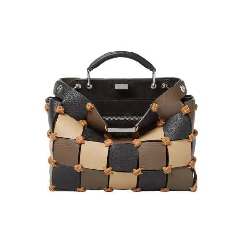 FENDI Peekaboo ISeeU Сумка из коровьей кожи Маленькая Женская Черная Бежевая и Коричневая