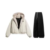 Комплект одежды (Серый топ + Черные штаны с флисовой подкладкой)