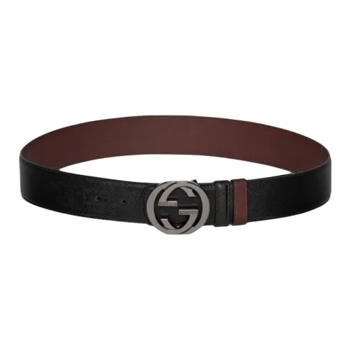 GUCCI Ремни из коровьей кожи унисекс черный темно-коричневый 4CM