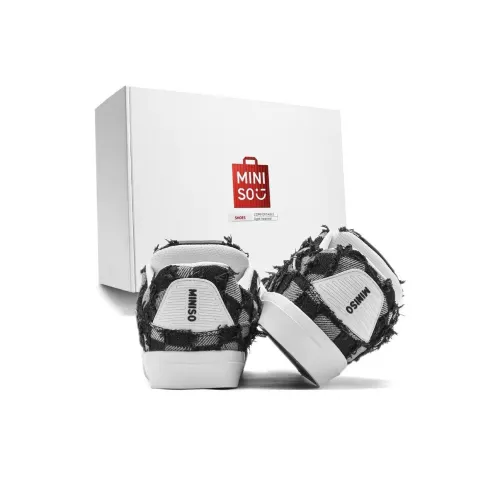 Miniso Скейтборд Кроссовки Низкие Топ Деним Черный Клетка Унисекс