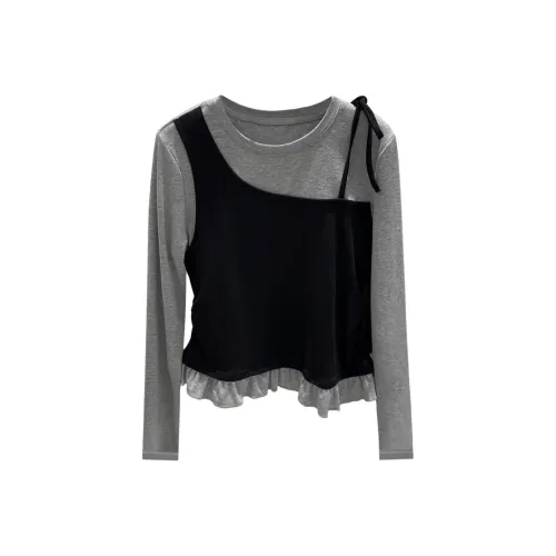 ONENINE34PM Серый и Черный [Lazy Relaxed Топ] Женские T-рубашки