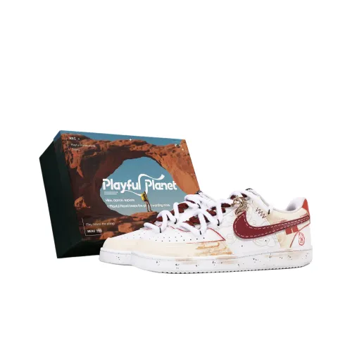 Nike Court Vision Устойчивые к истиранию Низкие Кроссовки для скейтбординга Мужские Морозно-белые Красно-золотые