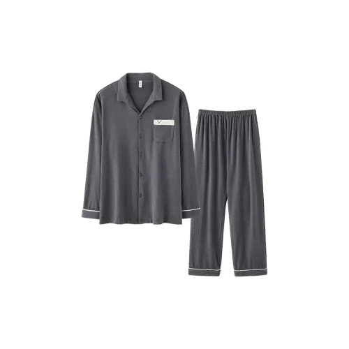 MENGLUAN Сланцево-серый мужской пижамный комплект