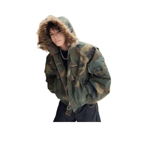 LEONBINNO Зеленый камуфляж унисекс пуховики