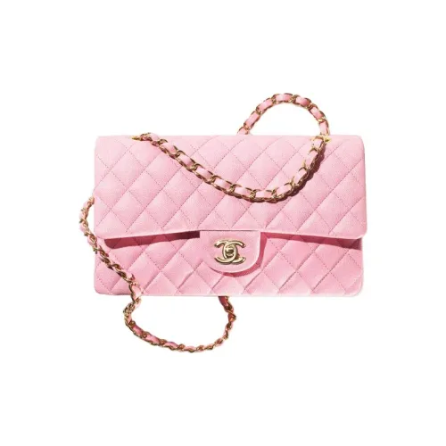 CHANEL 22SS Весна и Лето Классическая Сумка с Застежкой CF с Рельефной Тиснением Блестящая Телячья Кожа Кросс-Боди Женская Розовая