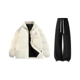 Хаки хлопковый пуховик + черные штаны с флисовой подкладкой