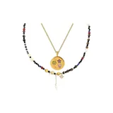 Ожерелье с бусинами "Камень Тигровый глаз" + подвеска в форме сердца, круглая