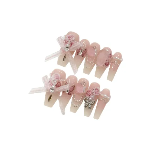 LIANJING [Шелковый шарф] Ручная работа Фальшивая гвоздика Стальная бусина и лента с бантом 30 мм Трапециоид Розовый