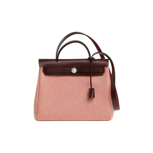 HERMES Herbag Zip Criss Viking Холст с сумкой Hunter из коровьей кожи женский светло-бежевый и дикий апельсин