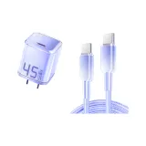 Фиолетовый [8-14 Комплект] Быстродействующий зарядный аппарат 45W + 1,2м двойной кабель для зарядки с тканью вязаной