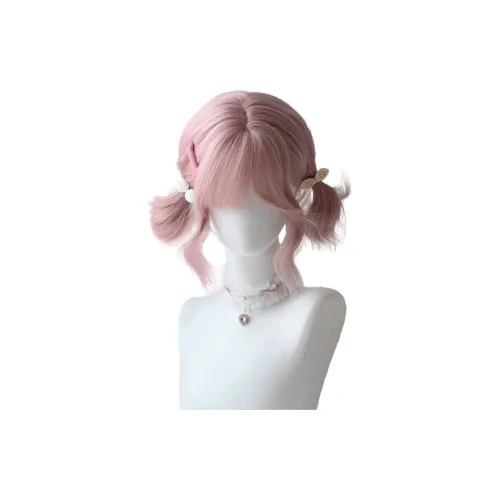 BEIQING [Ягода] Розовый Два хвостика Короткий Кудрявые Волосы Шерстяной завиток Женская Перука Высокая Температура Пряжа